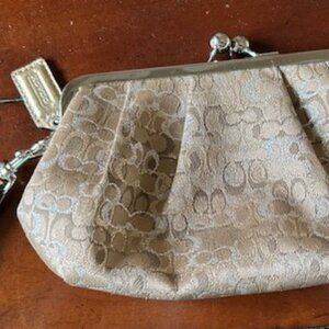 Coach Wristlet Gold Silver Metallic Threads